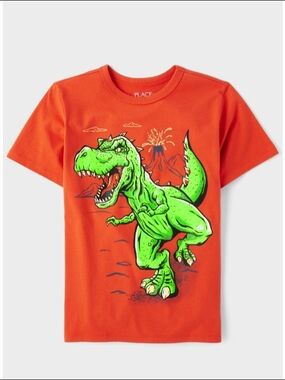 The Children's Place Bright Orange Tee with Neon Green T‑Rex